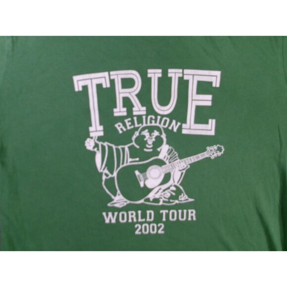 True Religion Shirt Mens 2XL Green World Tour 2002 Buddha Guitar Graphic Reprint - Picture 2 of 11